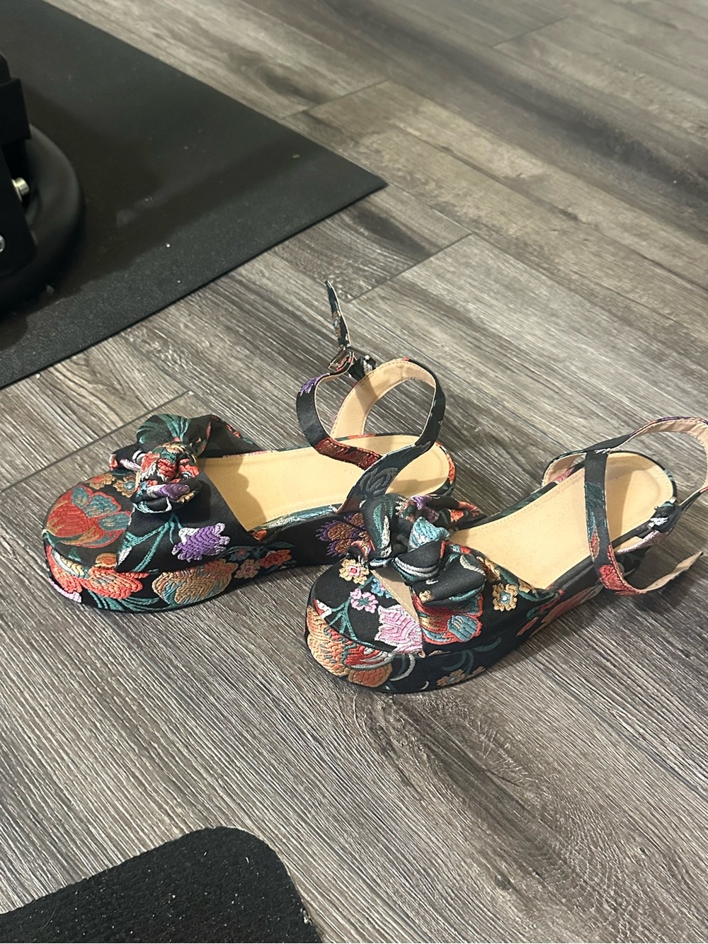 Simply Be Floral Embroidered Black Platform Sandals with Knot Detail 9W